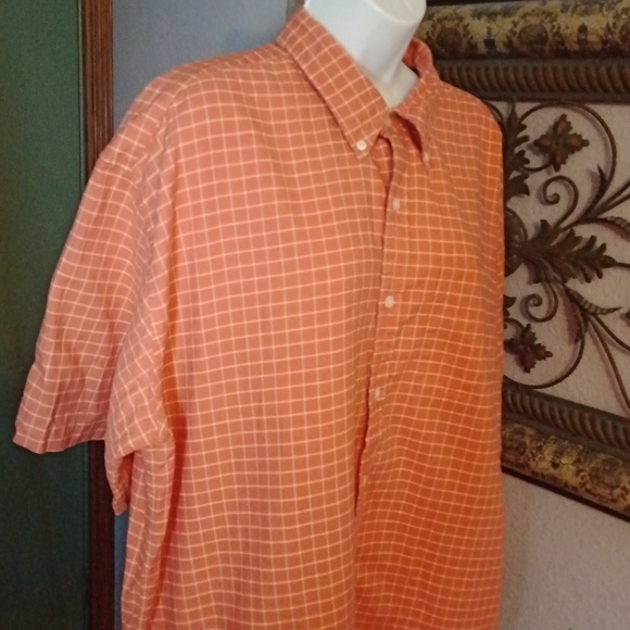 L.L. Bean Men’s Fun Orange Check Short Sleeve Button-Down Shirt Sz XL - Picture 4 of 9